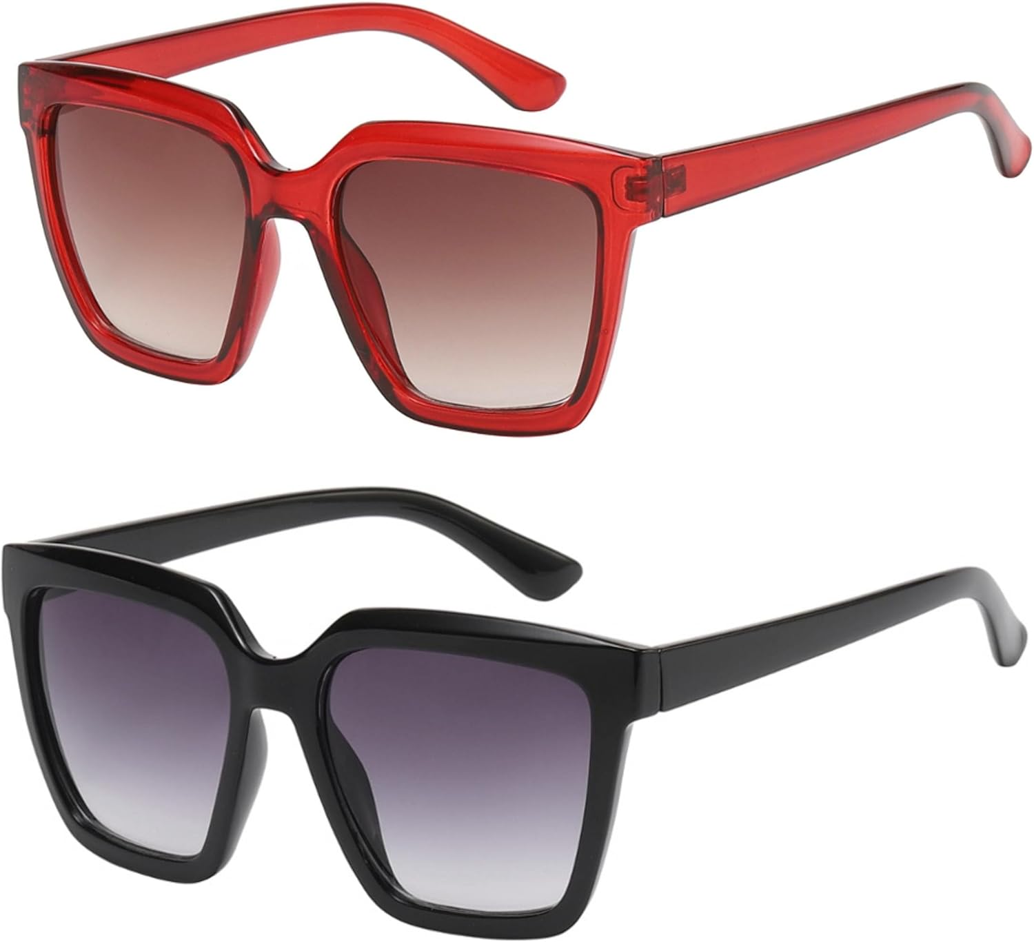 

Винтажные квадратные солнцезащитные очки OWL увеличенного размера для мужчин и женщин - оправа с роговым рисунком, защитные линзы, толстый пластик, стиль "кошачий глаз", Red, Black