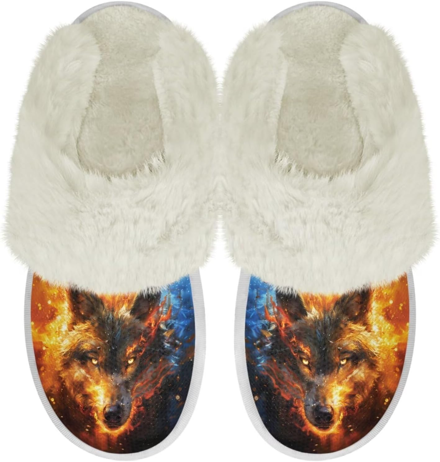 

Мужские плюшевые тапочки Pointodoor для дома и улицы, теплые и уютные, легкие мягкие тапочки без шнурков, размер 3-12, Wolf and Flame