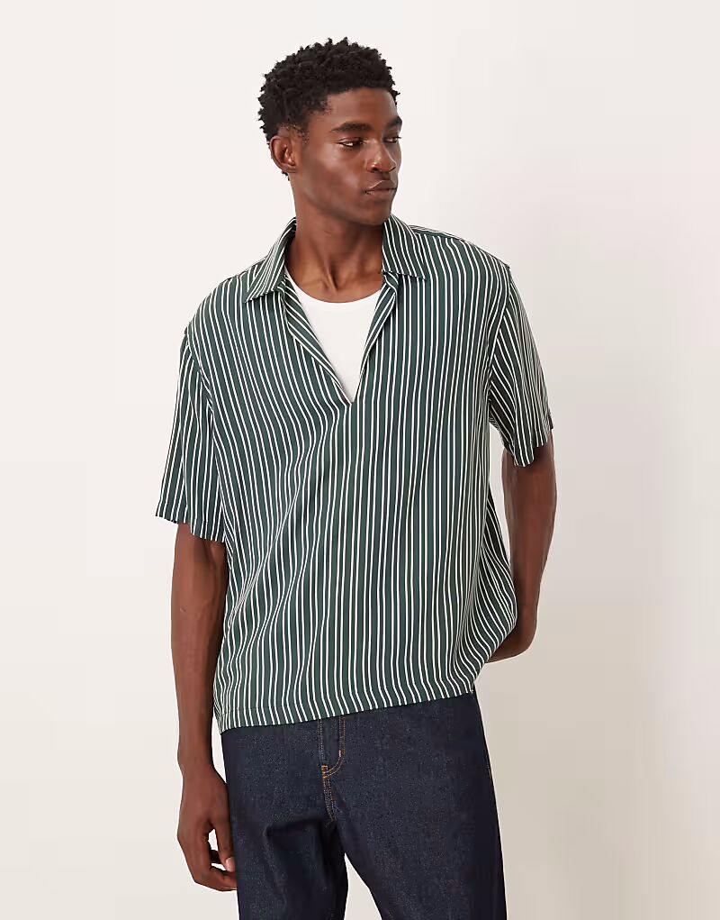 

Свободная рубашка через голову в темно-зеленую полоску Asos Design