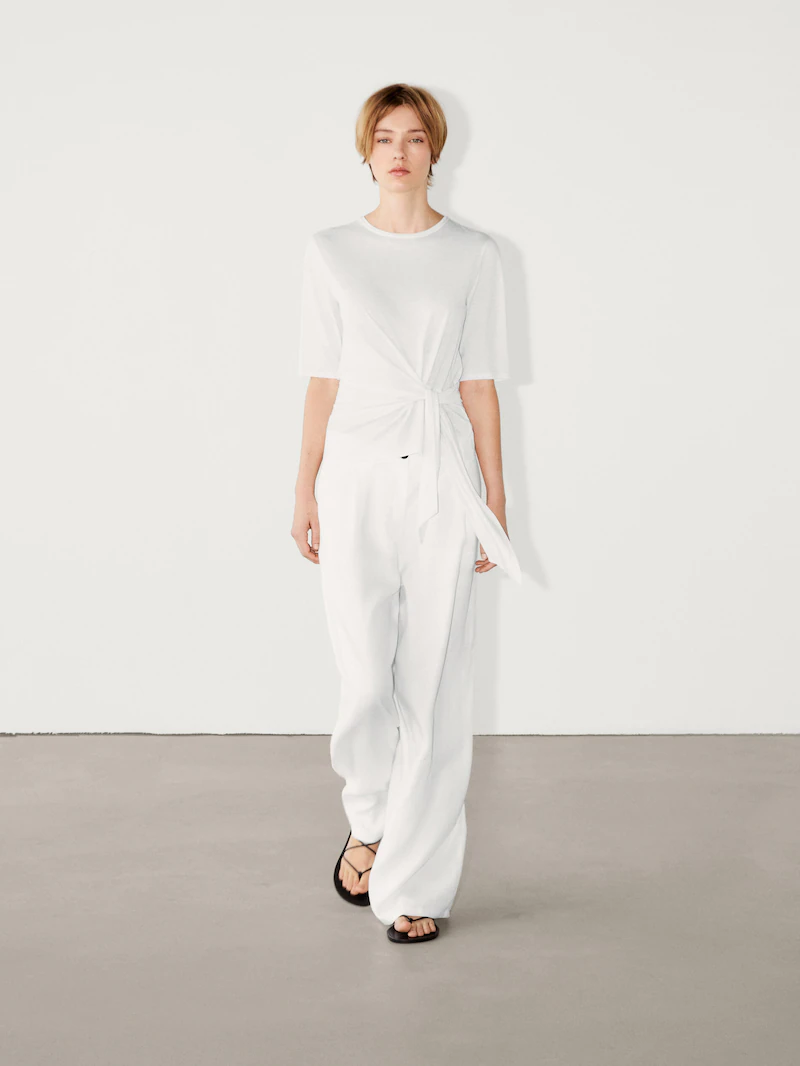 

Футболка с короткими рукавами и завязками Massimo Dutti, кремовый, Белый, Футболка с короткими рукавами и завязками Massimo Dutti, кремовый