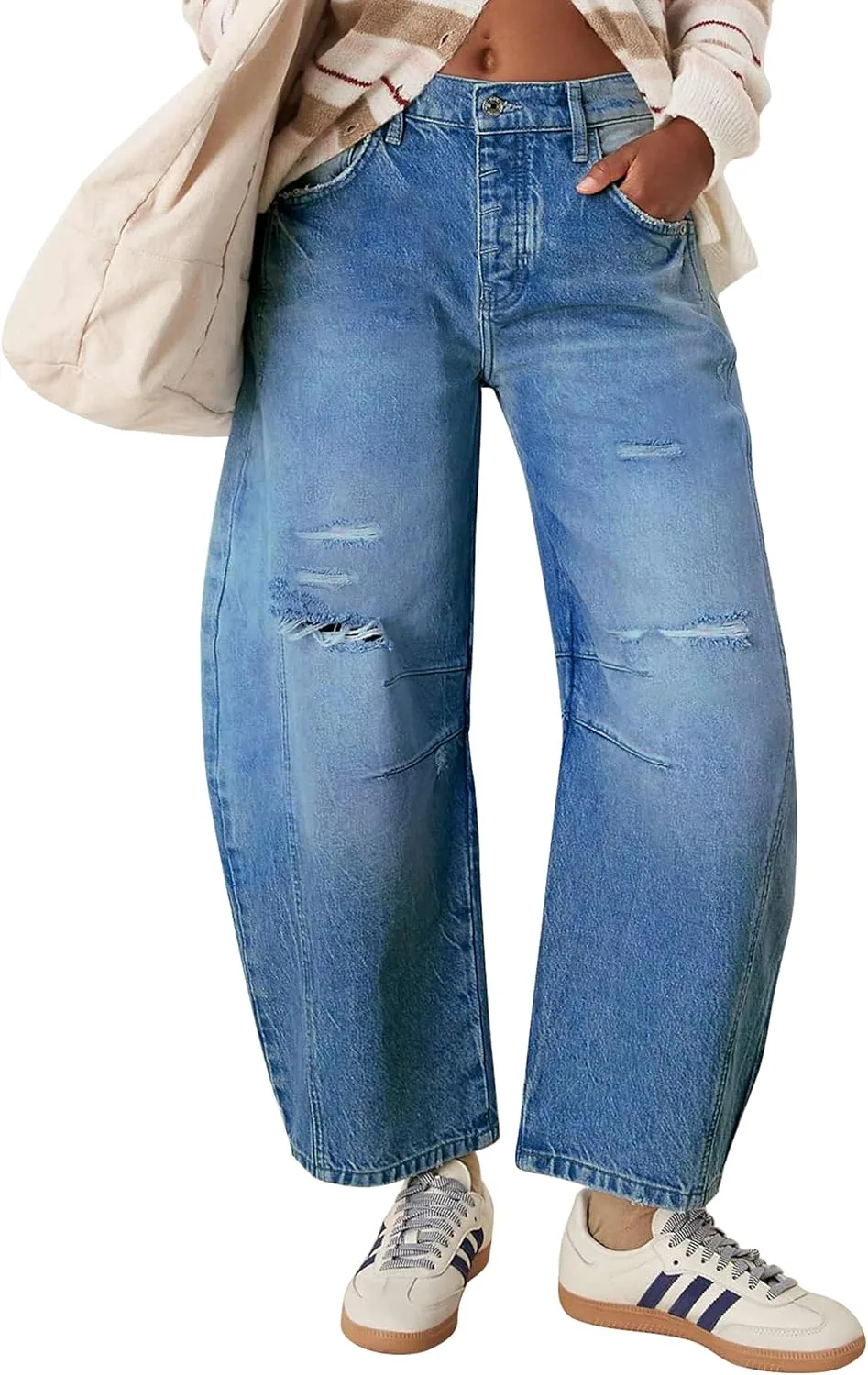 

Qazel Vorrlon женские рваные бочкообразные джинсы Stretch Y2K