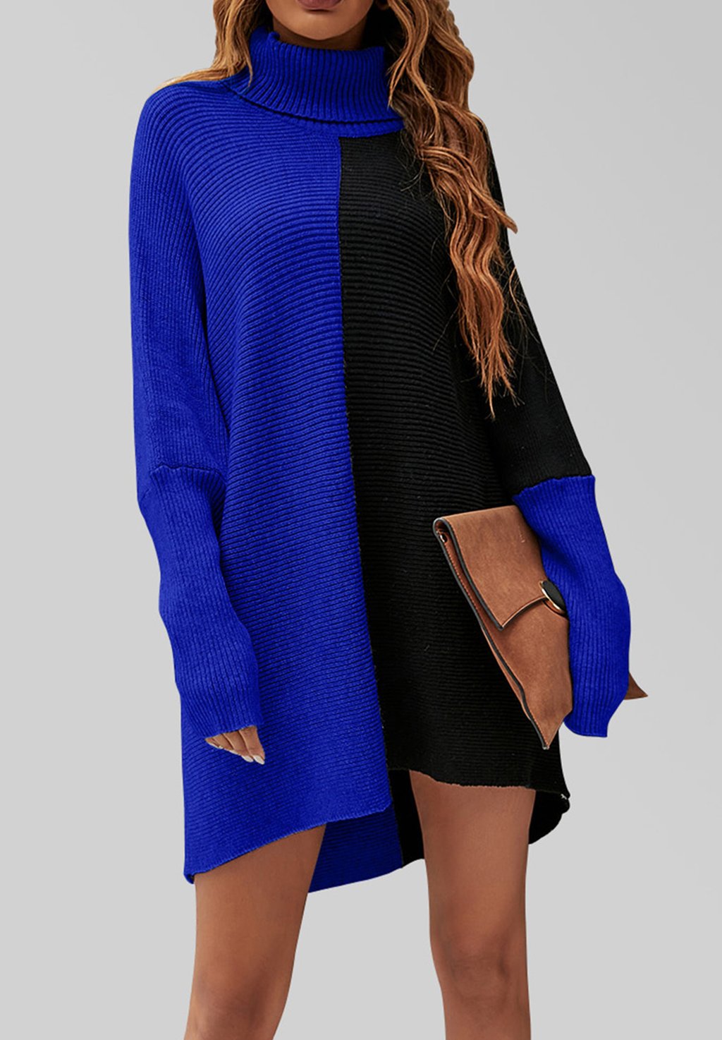 

Трикотажное платье HIGH NECK HALF BLOCK COLOUR LONG FS Collection, цвет blue & black