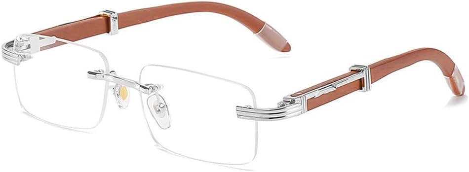 

Солнцезащитные очки без оправы с деревянными дужками для мужчин и женщин. Классические модные солнцезащитные очки, маленькие прямоугольные, в стиле панк, с защитой от УФ-излучения UV400 WNCKSQ, C07 Silver Clear