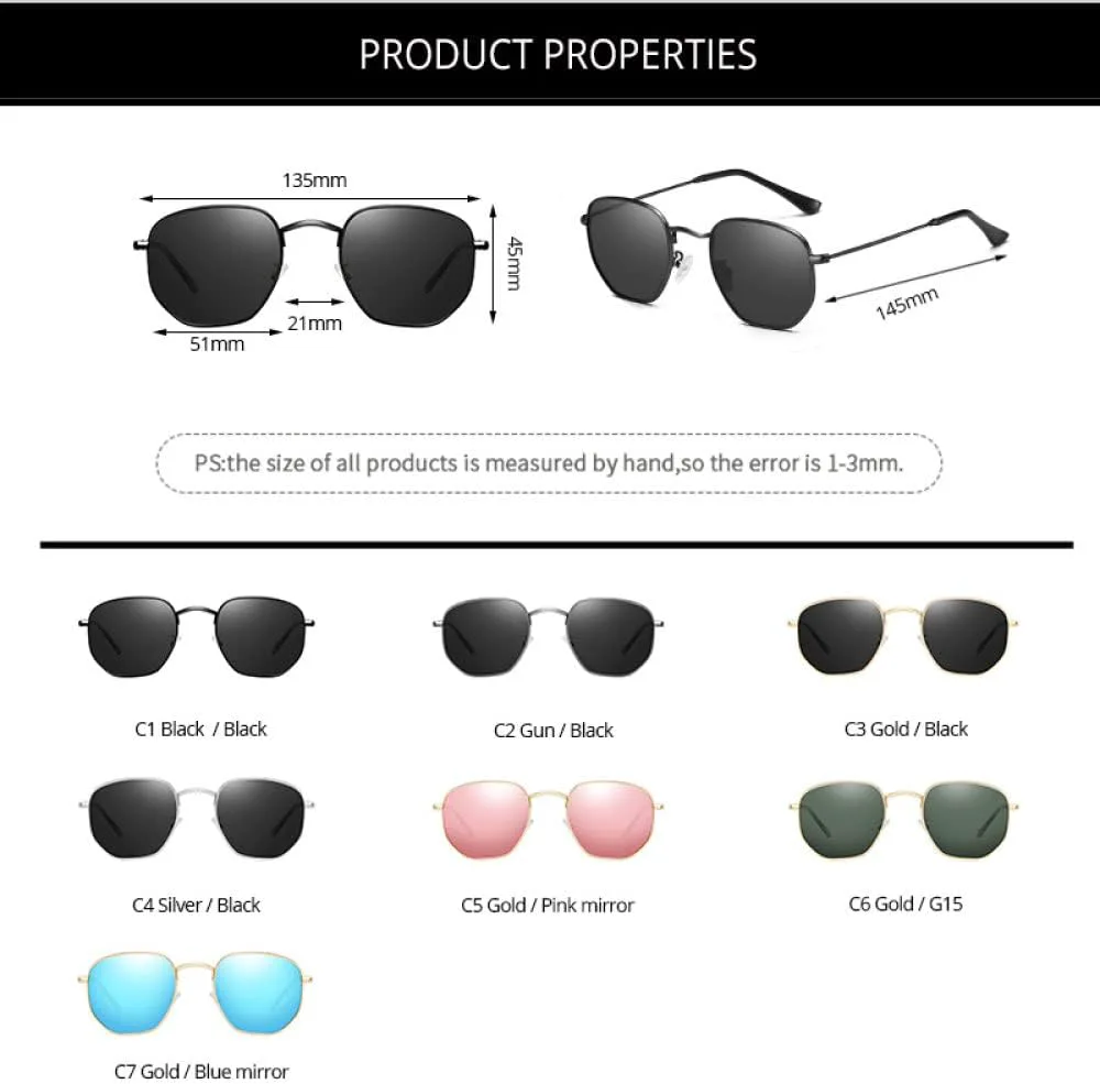 

Классические поляризованные солнцезащитные очки для мужчин и женщин, шестиугольные солнцезащитные очки в стиле ретро, ​​оправа из нержавеющей стали MTZJH, C6 Gold G15