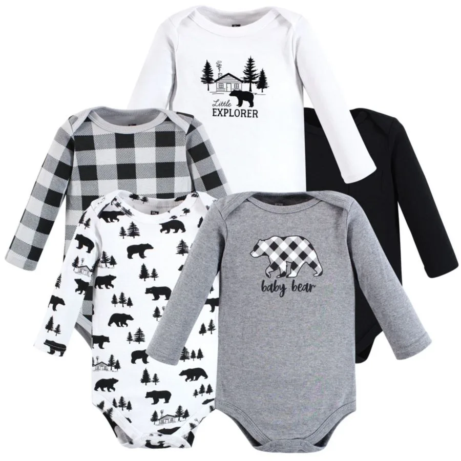 Коллекция из пяти хлопковых боди с длинными рукавами Hudson Baby, baby bear серый черный