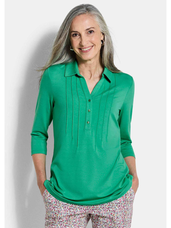 

GOLDNER Туника-рубашка, элегантная блузка-рубашка со складками, зеленого цвета