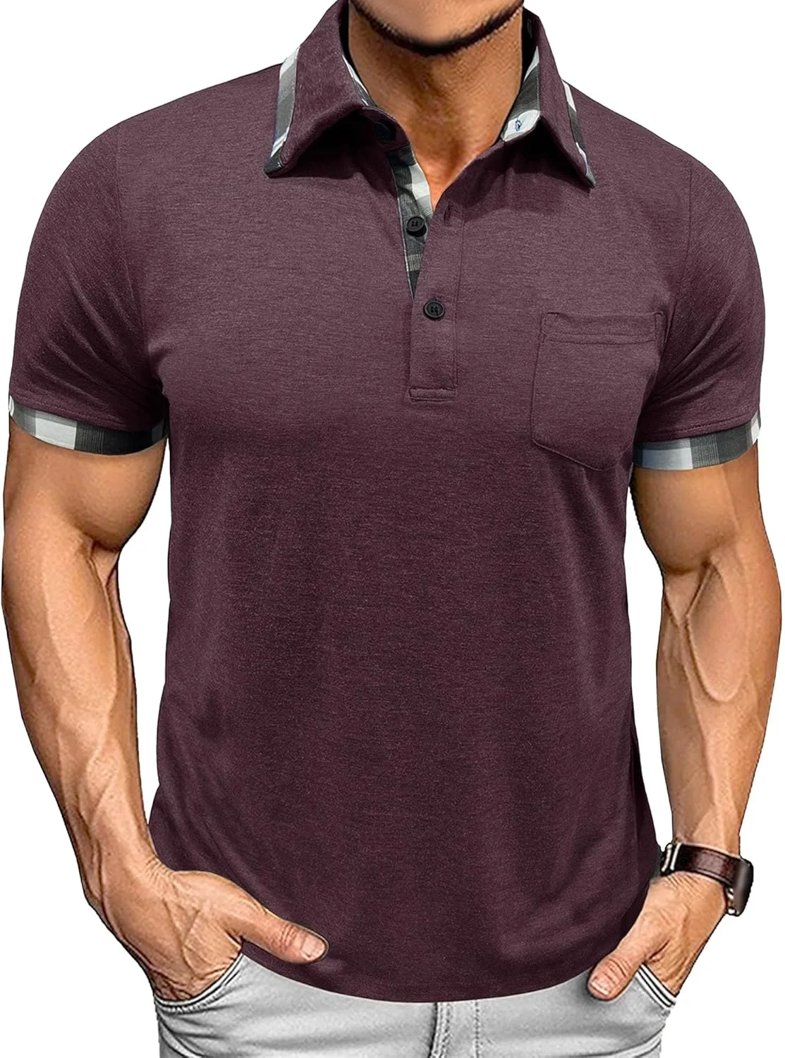 

Мужская поло с клетчатым воротником и карманом, летняя дышащая Maiyifu-GJ