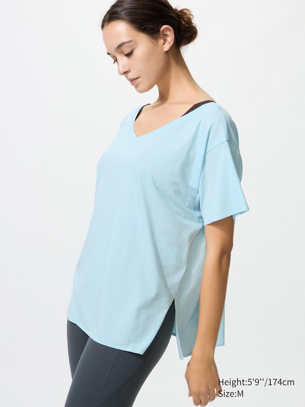 

Футболка AIRism relaxed с V-вырезом Uniqlo, 60 light blue, Синий, Футболка AIRism relaxed с V-вырезом Uniqlo, 60 light blue
