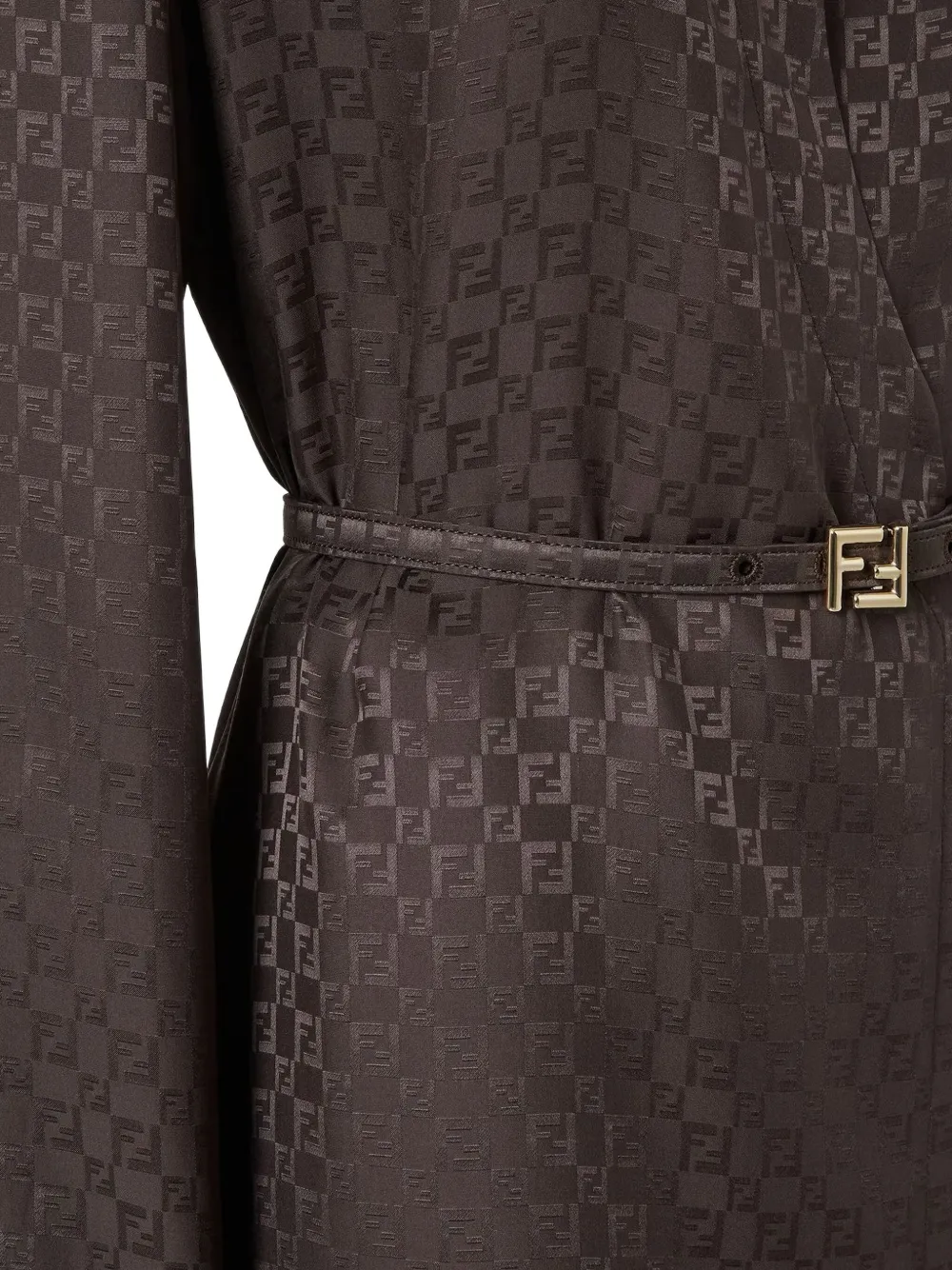 Жаккардовое платье с поясом FENDI, коричневый — фото 3