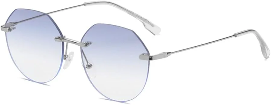 

Солнцезащитные очки без оправы для женщин, многоугольные солнцезащитные очки без оправы, металлические линзы для мужчин, градиентные линзы HDUBFY, Silver With Grey