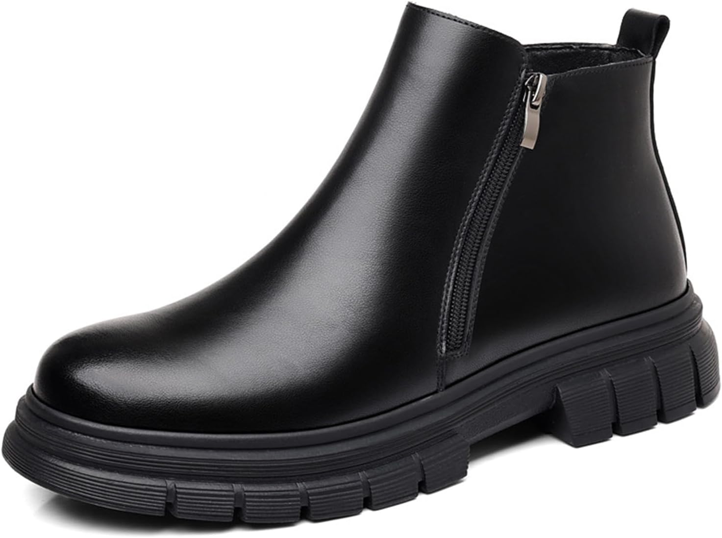 

Мужские кожаные ботинки на толстой подошве с двойной молнией, удобные, теплые, с меховой подкладкой, повседневные, нескользящие, деловые челси Nejkg, черный
