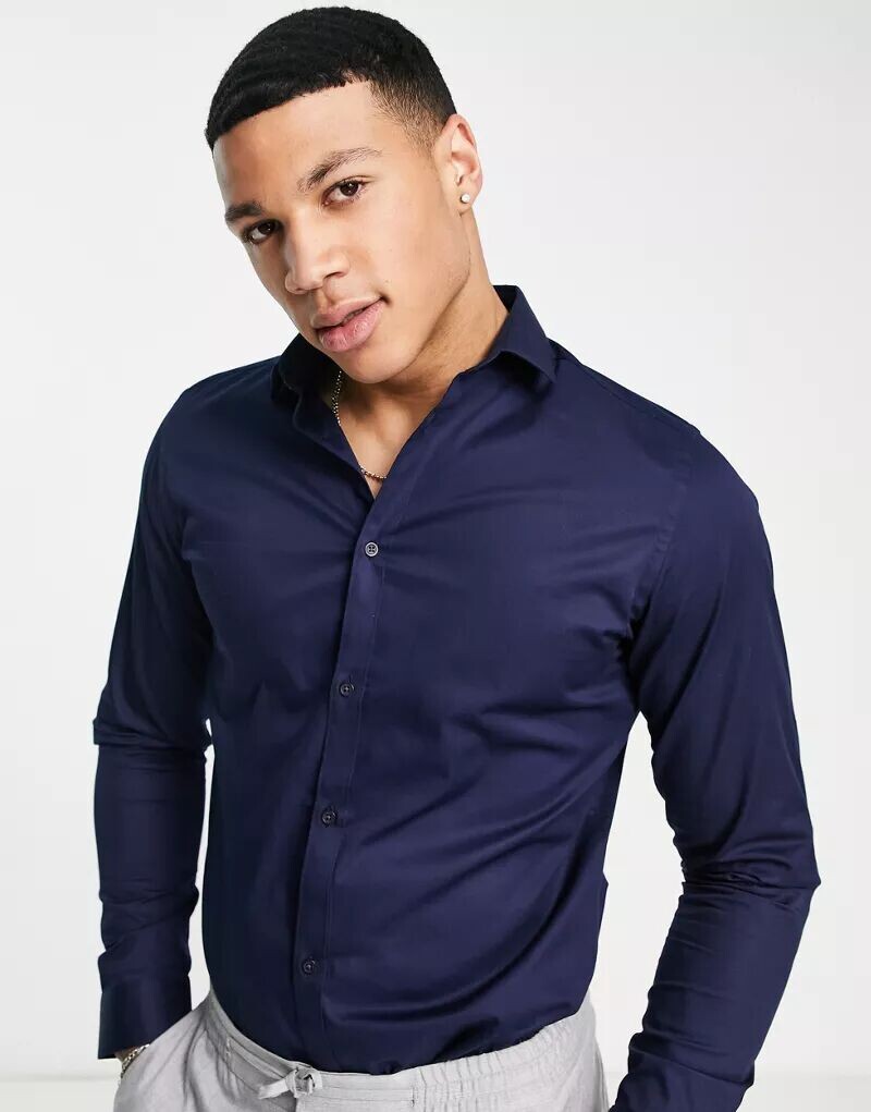 

Jack & Jones Premium - узкая рубашка темно-синего цвета