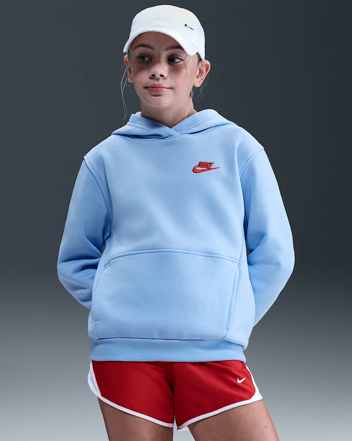Детская толстовка Nike Sportswear Club Fleece, Royal Tint/Light Crimson