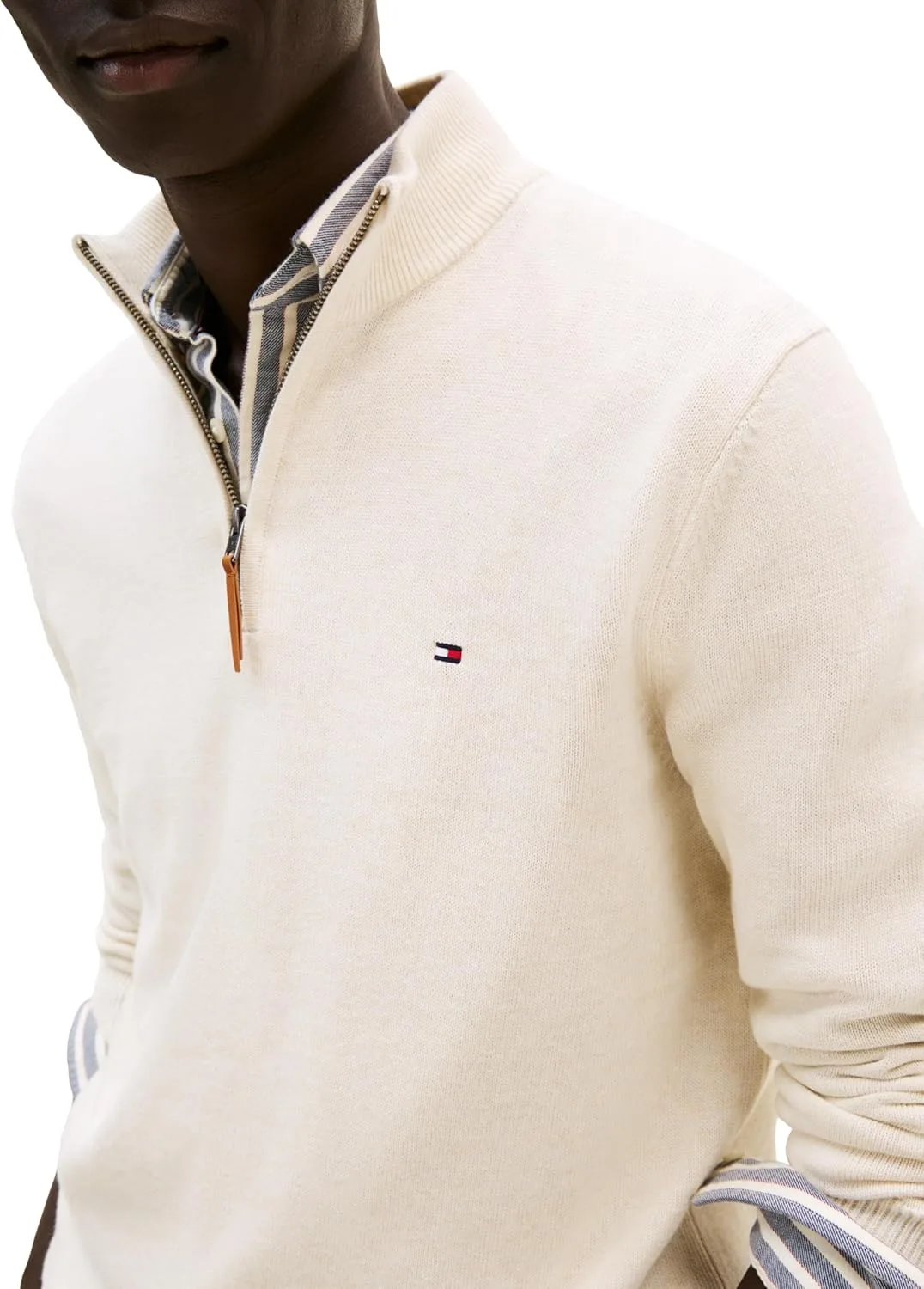 Толстовка Tommy Hilfiger мужская с длинным рукавом и молнией на четверть, хлопковая, белый — фото 2