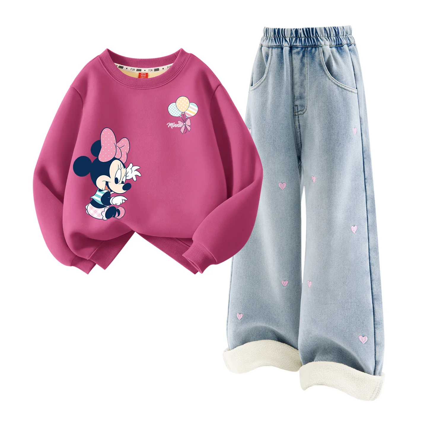 Детский спортивный костюм с воротником-стойкой на флисе Disney, [Thickened and Fleece-Lined]Di Colored Ribbon Taro Purple+Solid Color Denim Light Blue — фото 3