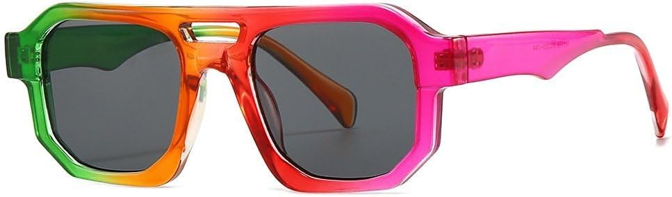 

Ретро солнцезащитные очки для женщин и мужчин в винтажном стиле с двойной перемычкой, прозрачными линзами, модные солнцезащитные очки с защитой от УФ-излучения UV400 TKKTLLT, Green Red Grey