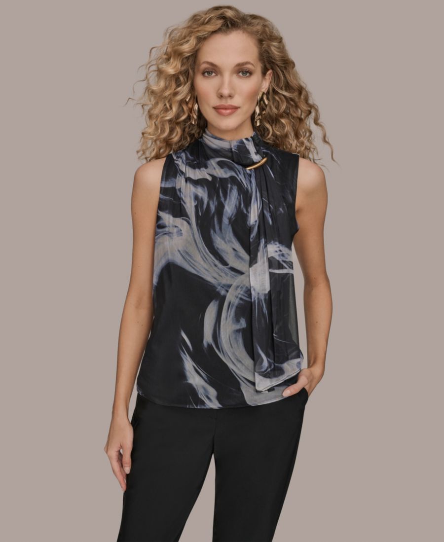 

Женский топ с завязками на шее и перемычкой из фурнитуры Donna Karan New York, Black/vapor Multi