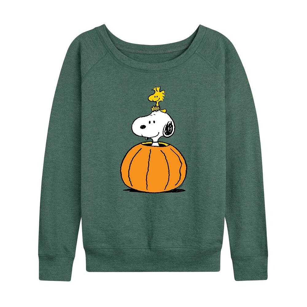 

Женский легкий свитшот из френч-терри Peanuts Snoopy & Woodstock Pumpkin Licensed Character, цвет Heather Green