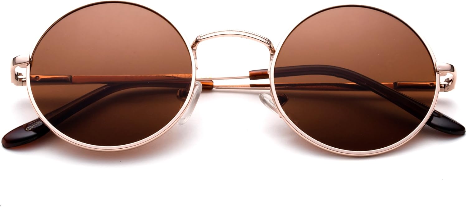 

Ретро круглые маленькие солнцезащитные очки 48 мм в винтажном стиле хиппи, круглые очки Polaroid для вождения, поляризованные очки в стиле стимпанк Newbee Fashion, Gold /Brown