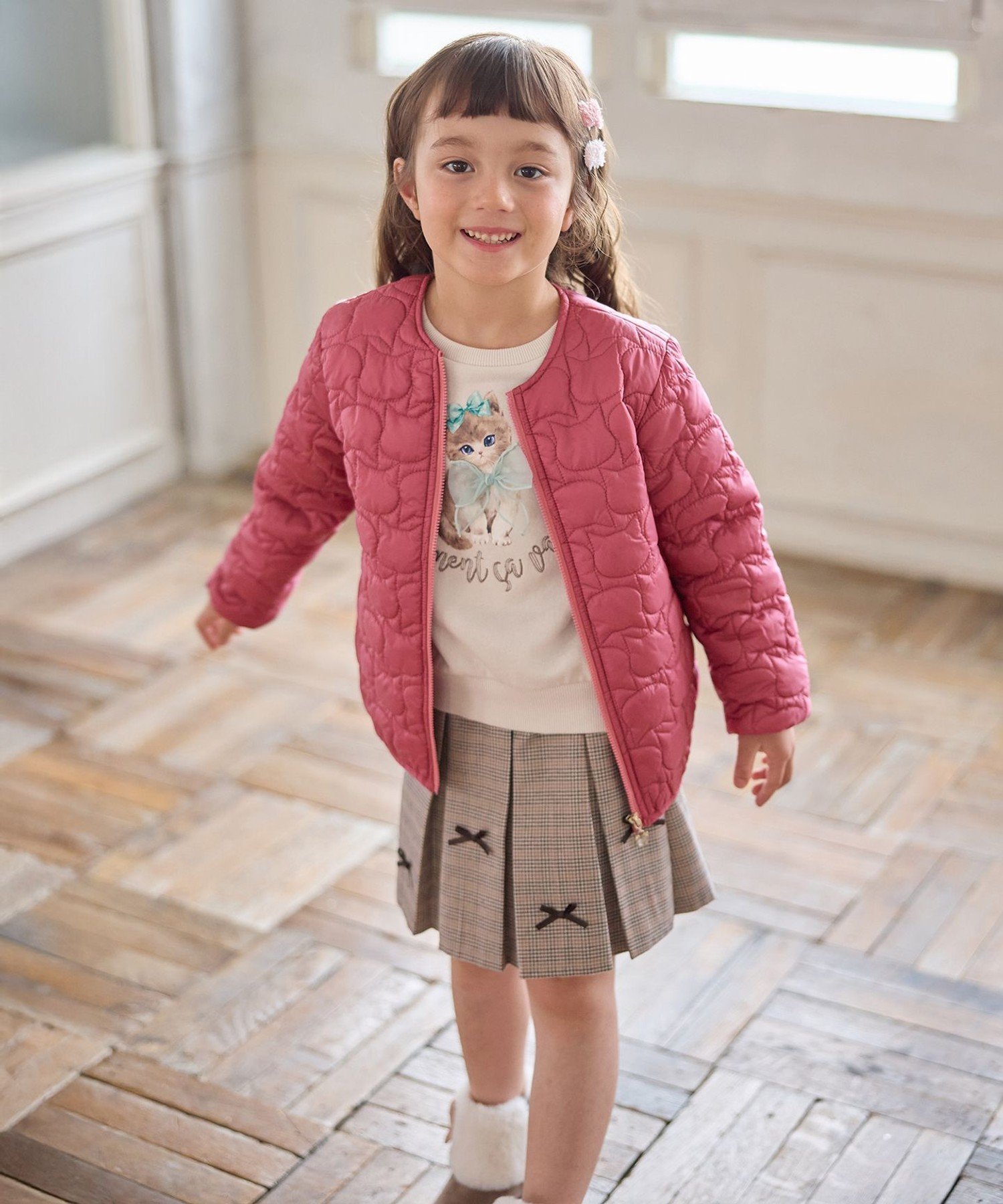 Стеганая блузка с изображением кошки ANY KIDS, Pink [012] — фото 3