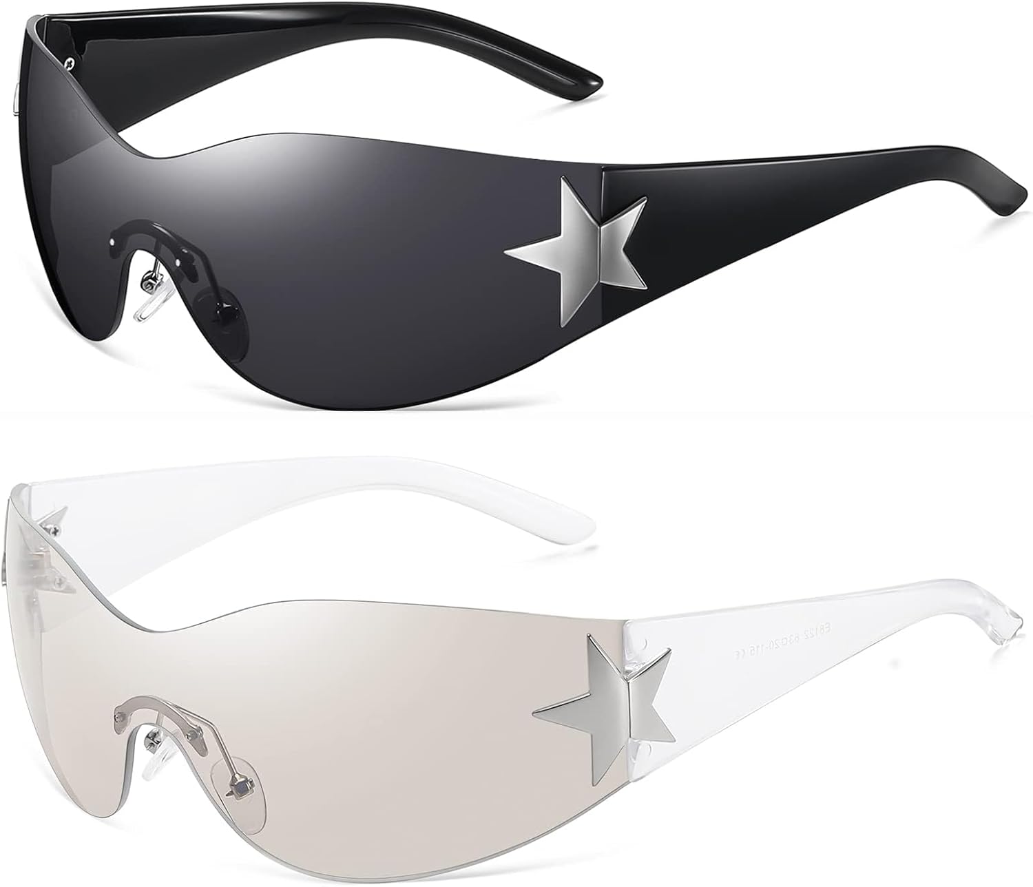 

Солнцезащитные очки Eiuizah Y2k для женщин и мужчин, модель Shield Wrap Around Fashion Sunglasses, модные солнцезащитные очки большого размера без оправы, A1-black+transparent Sliver