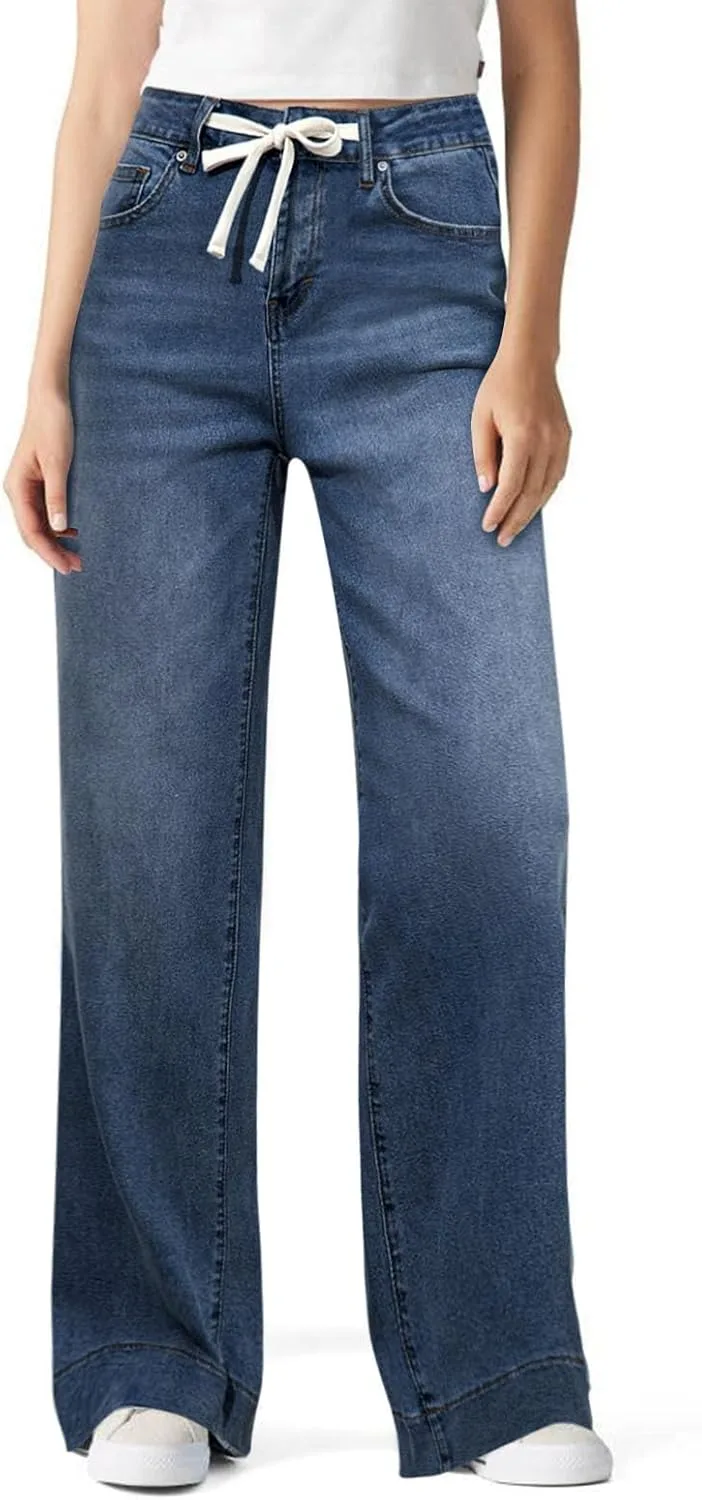 Женские джинсы с завязками high waisted wide leg
