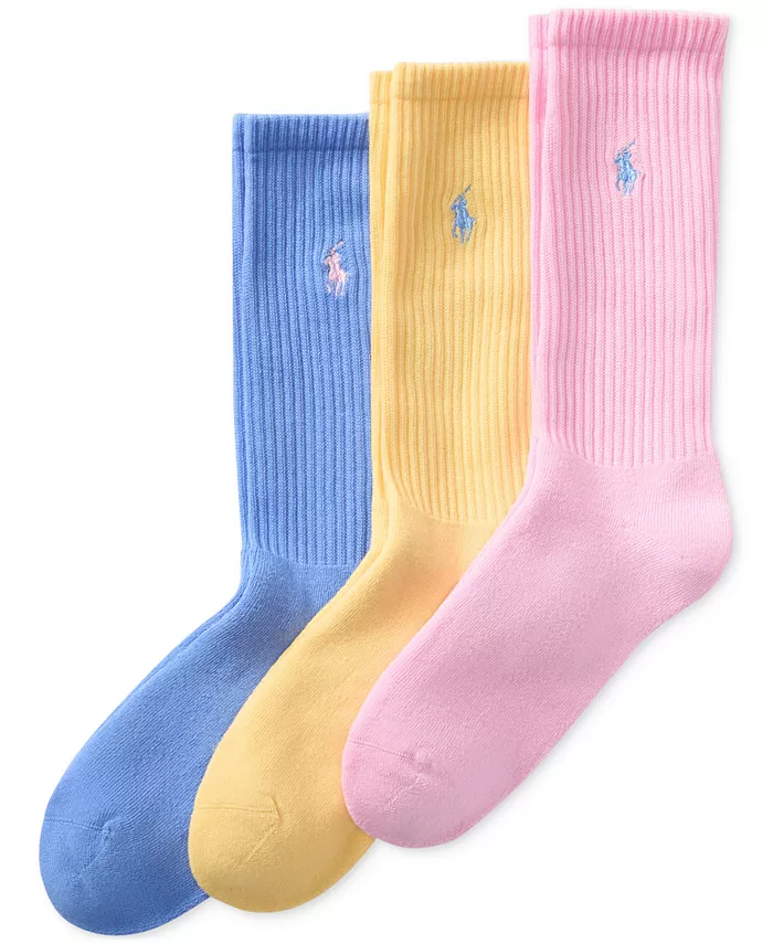 

3 пары мужских носков Crew с рифленой подушкой для стопы Polo Ralph Lauren, розовый