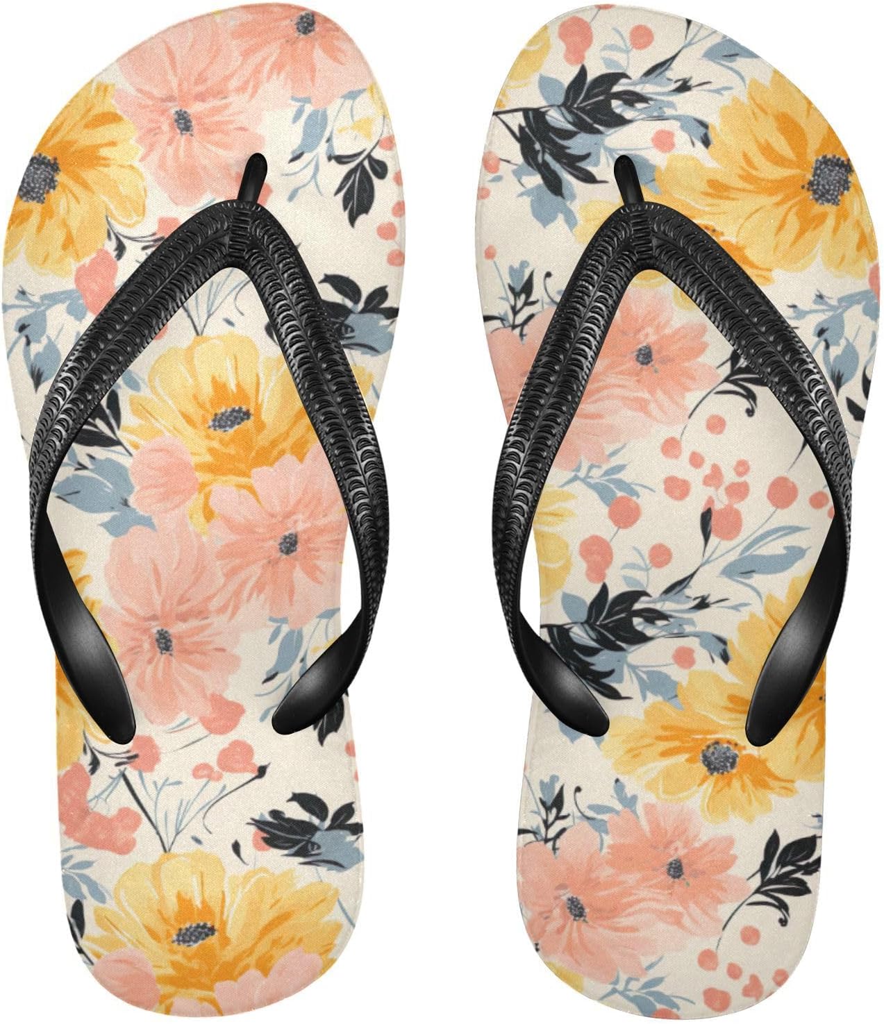 

Желтые вьетнамки с цветочным принтом для пляжа и душа, резиновые нескользящие летние шлепанцы для мужчин и женщин Sinestour