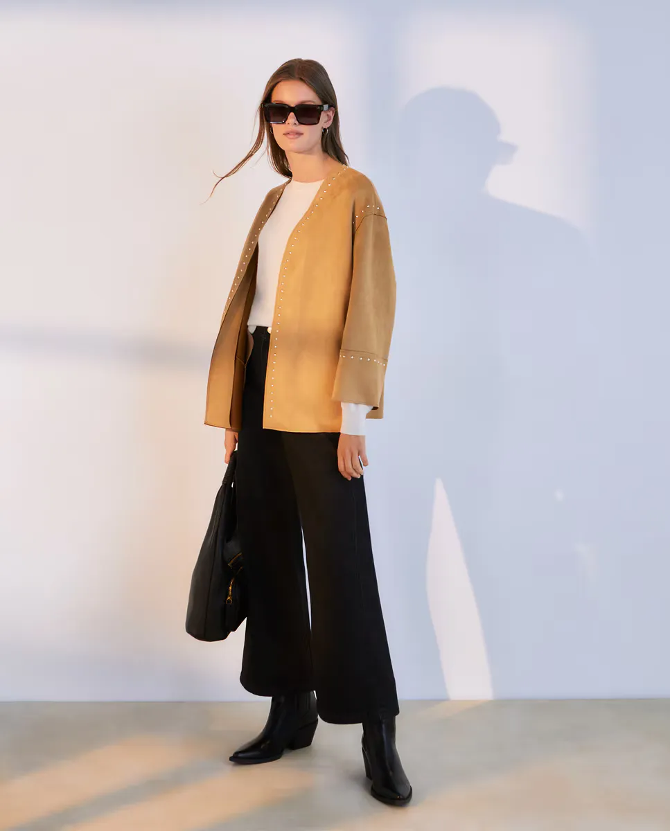 

Женское замшевое пальто с шипами Woman El Corte Inglés, цвет Camel