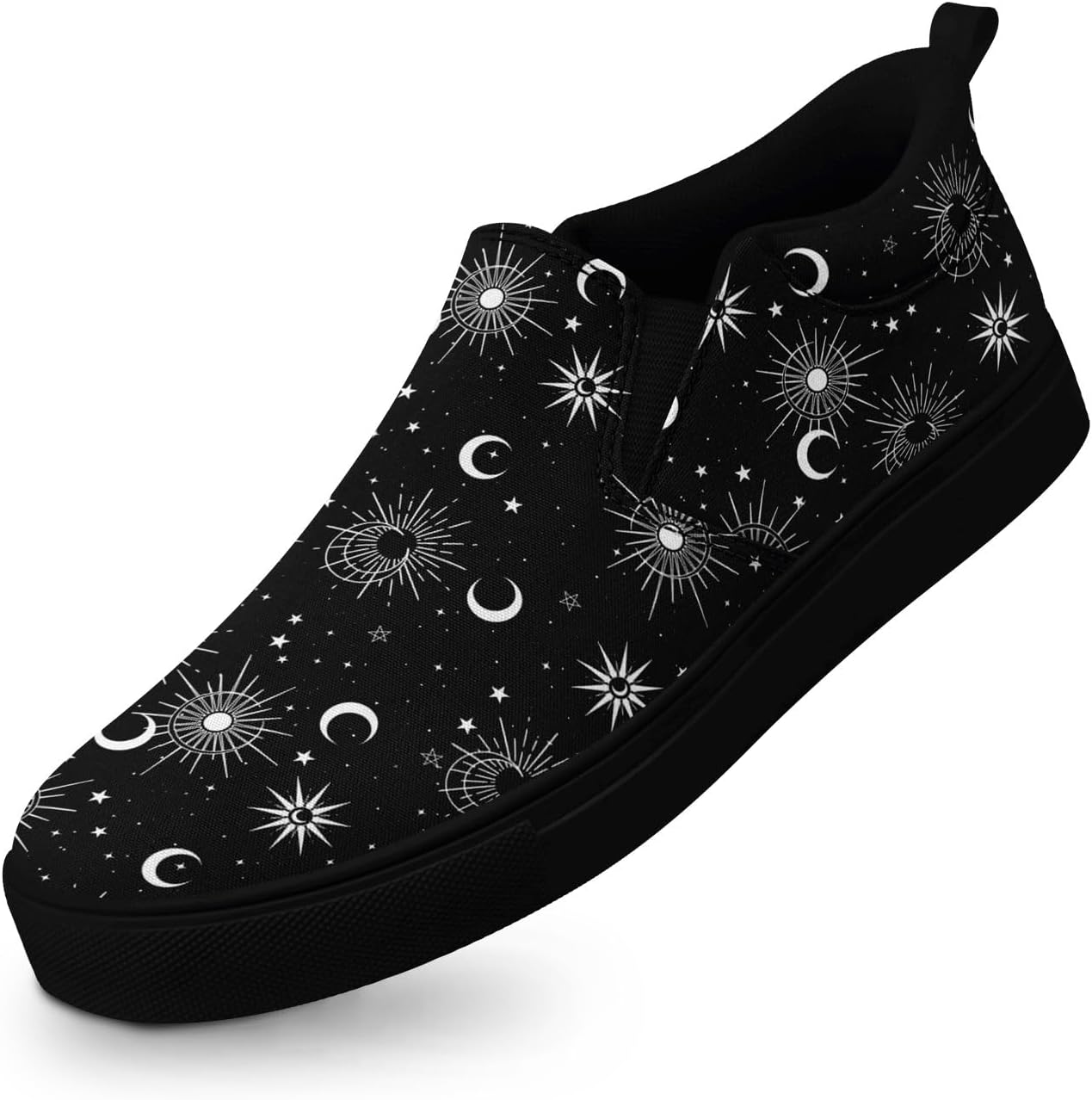 

Унисекс слипоны из холщовой ткани AWSOLE - принт с небесными звездами и луной - легкие повседневные балетки для прогулок, путешествий и ежедневной носки, черный