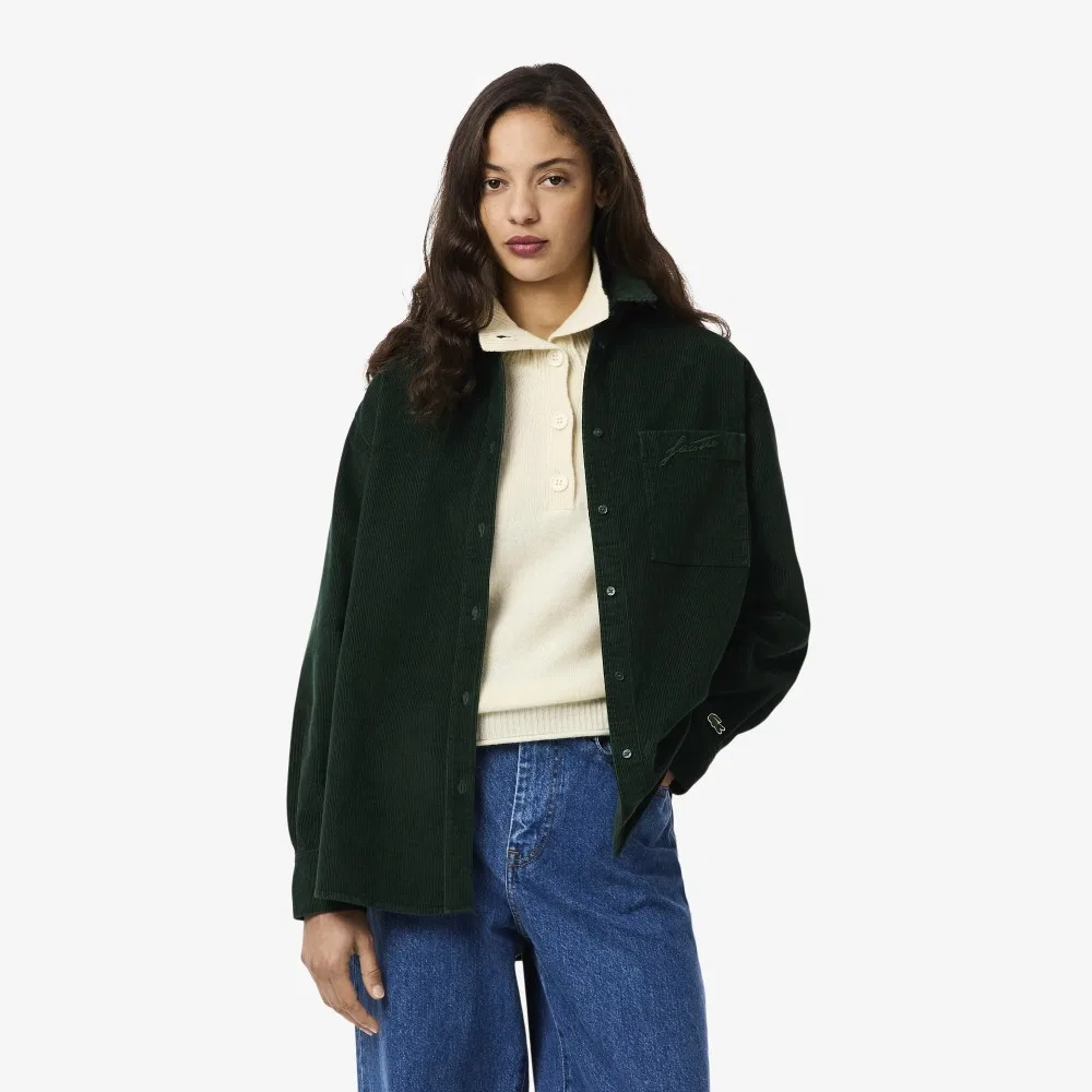 Рубашка Lacoste вельветовая с логотипом, тёмно-зелёная — фото 2
