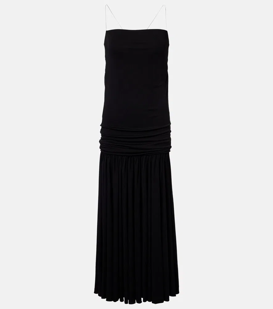 Платье-миди из трикотажа с собранными складками от Abiha Jacquemus, черный