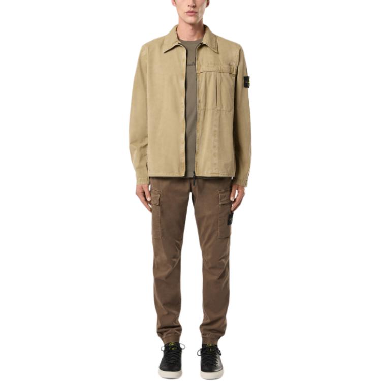 Рубашка-накидка на молнии с эффектом выцветания Stone Island, хаки — фото 4