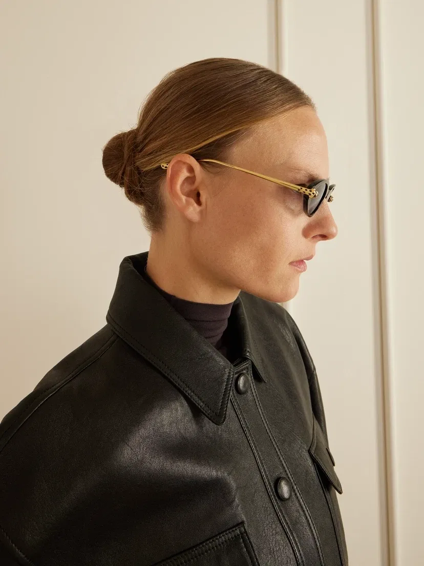 Солнцезащитные очки Panthère от Cartier с овальной оправой из ацетата и под золото Cartier Eyewear, черный — фото 4