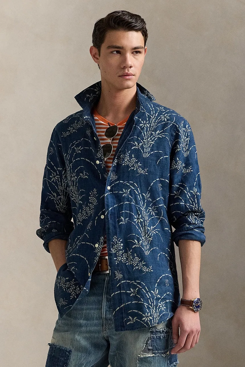 

Льняная рубашка Polo Ralph Lauren, синий