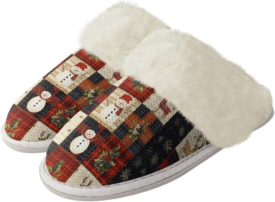 

Рождественские унисекс пушистые тапочки для пары, легкие зимние домашние тапочки с противоскользящей подошвой Xixirimido, Christmas Snowman