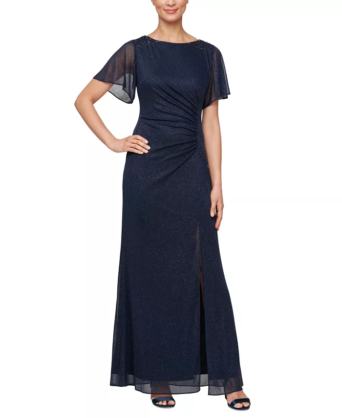 

Женское платье с круглым вырезом и расклешенными рукавами SL Fashions, синий