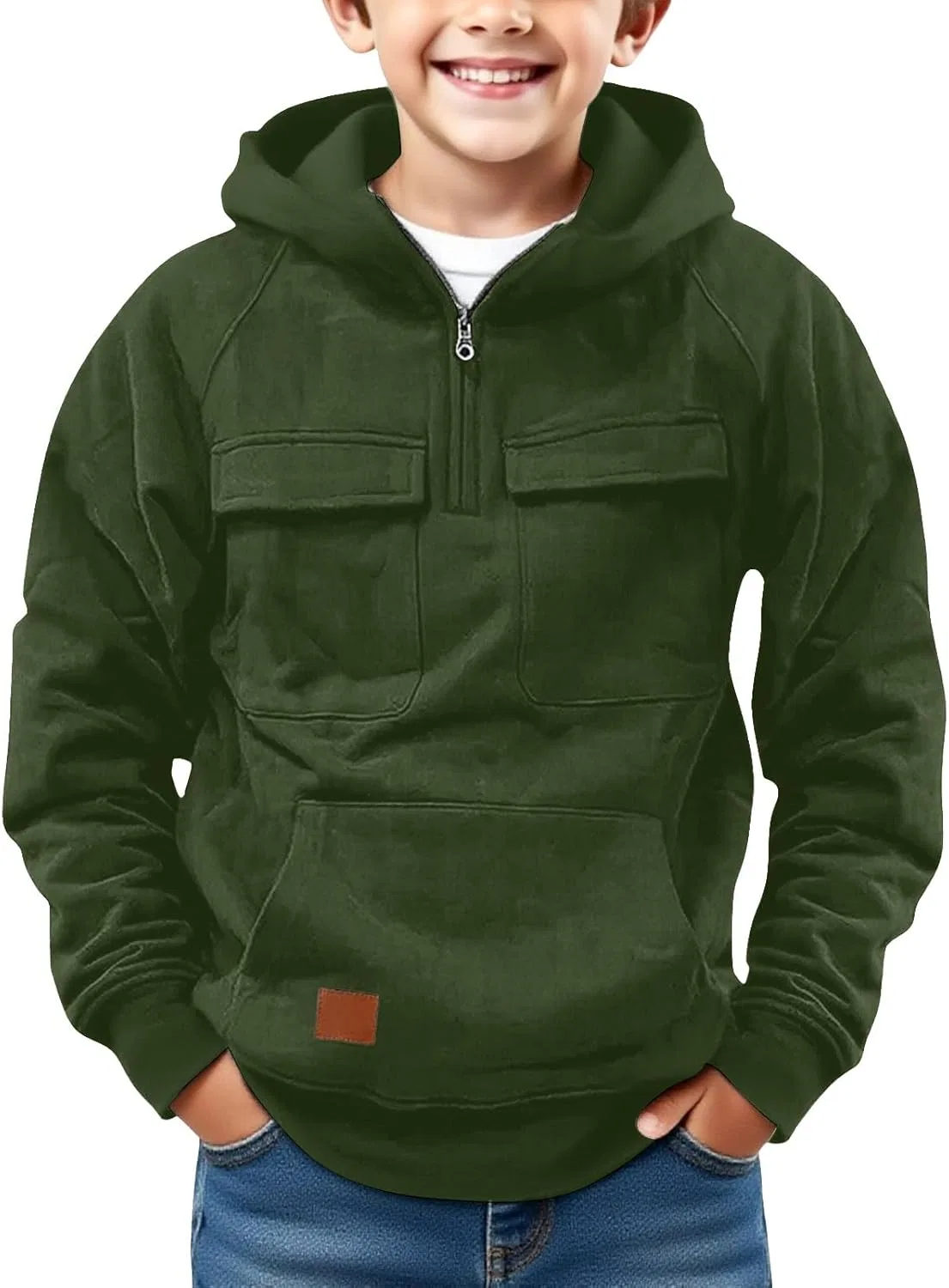 Детская толстовка с капюшоном на молнии, хлопок, полиэстер, Blackish Green