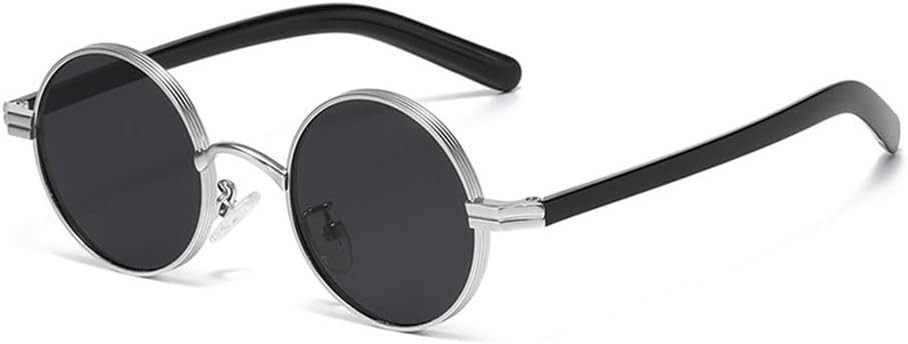 

Ретро маленькие круглые металлические панк-солнцезащитные очки для женщин с защитой от УФ-излучения UV400, модные прозрачные линзы, трендовые мужские солнцезащитные очки в оправе KTUCN, Silver Black