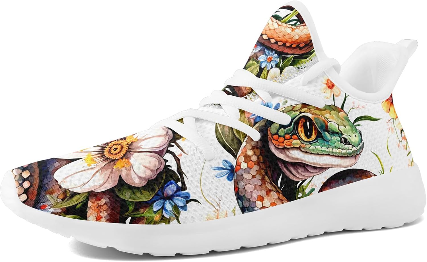 

Мужские кроссовки с принтом змея и цветами - легкие дышащие беговые обувь, стильные спортивные повседневные кроссовки для ходьбы Coolcustomize, белый