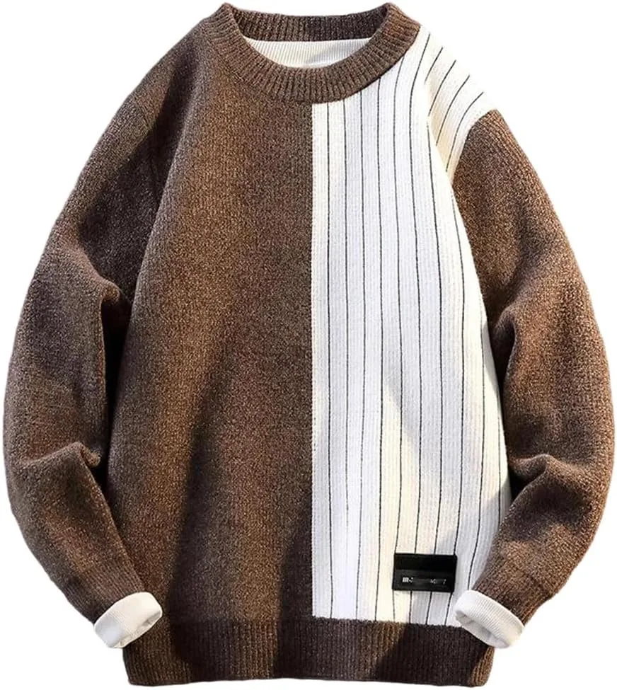 

Мужской свитер с цветными блоками теплый о-шейк зимний вязаный пуловер