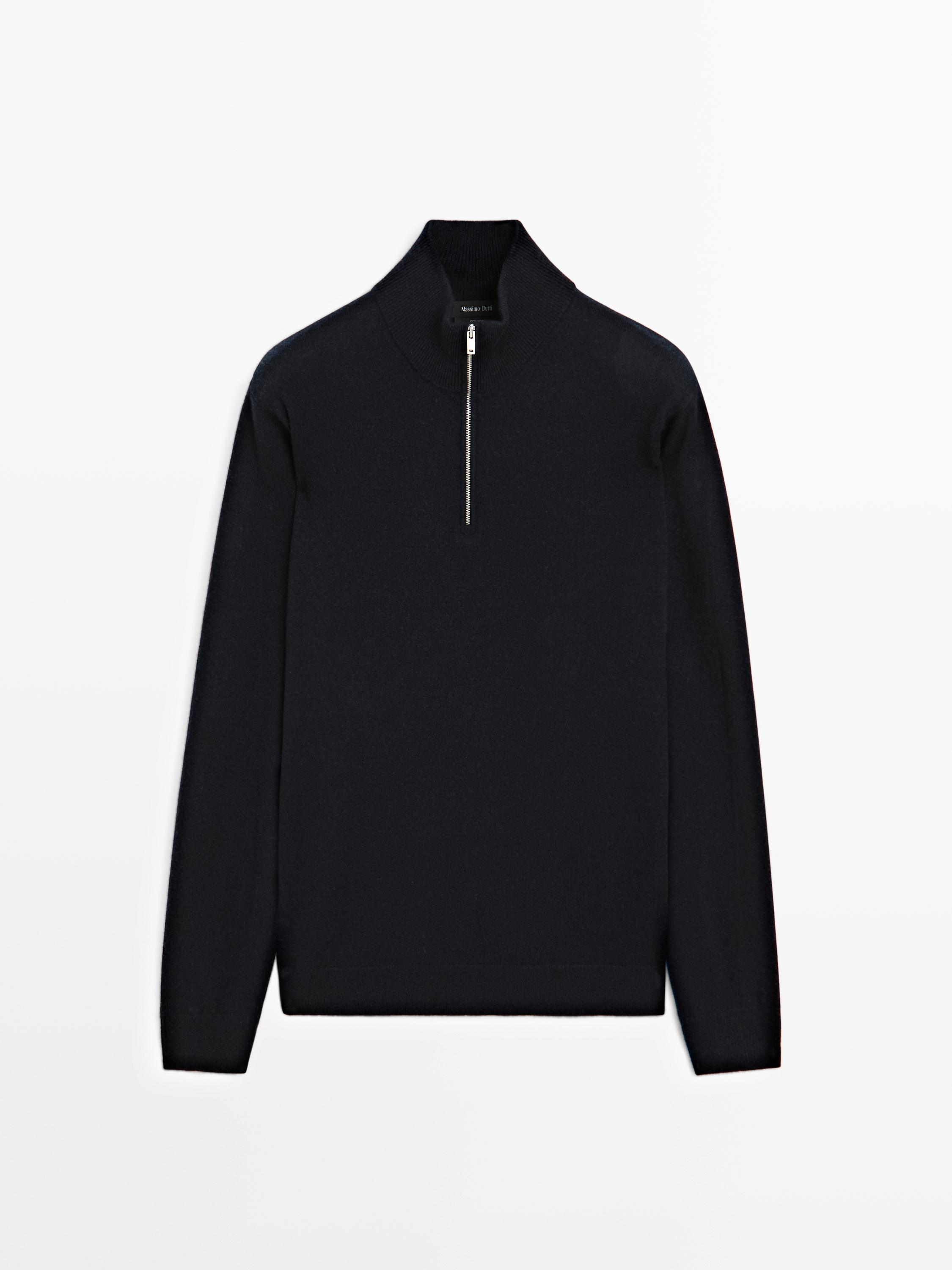 

Вязаный свитер с воротником-стойкой и застежкой-молнией Massimo Dutti, темно-синий