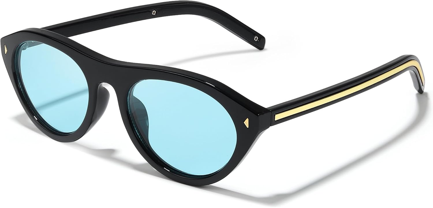 

Овальные солнцезащитные очки «кошачий глаз» для женщин, модная ретро-оправа с защитой от УФ-излучения, идеально подходят для путешествий или вождения DreamCalf, A08- Black/Blue