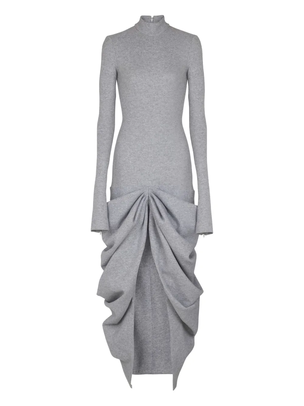 

Платье с высоким воротником и драпировкой Balmain, серый