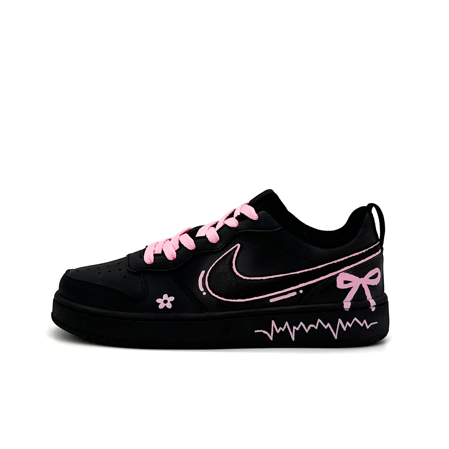 

Nike Кроссовки для скейтбординга Court Borough Butterfly Entwined Flower Bloom Slip Resistant низкие детские Black Pink Unisex