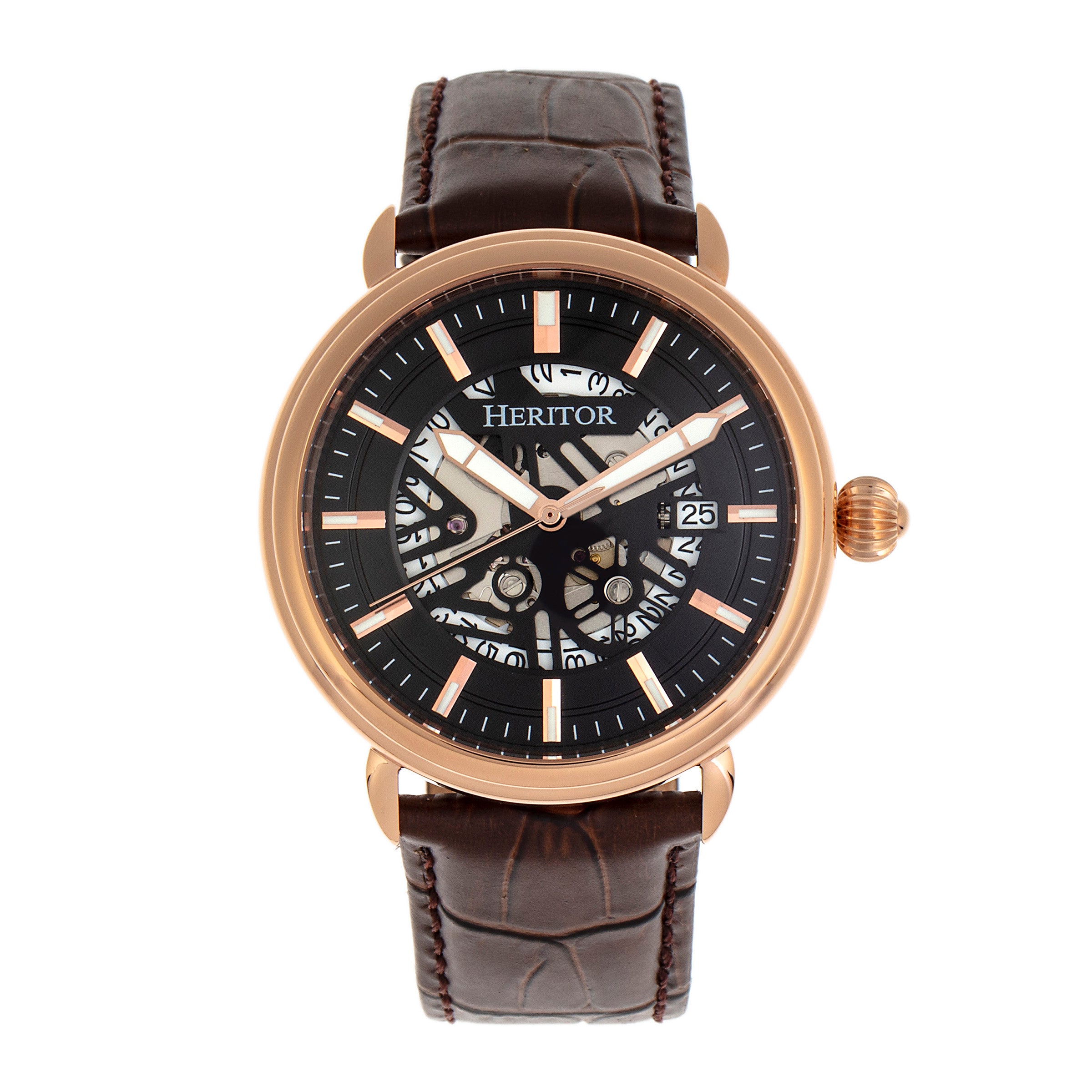 

Часы Mattias с кожаным ремешком и датой Heritor Automatic, черный