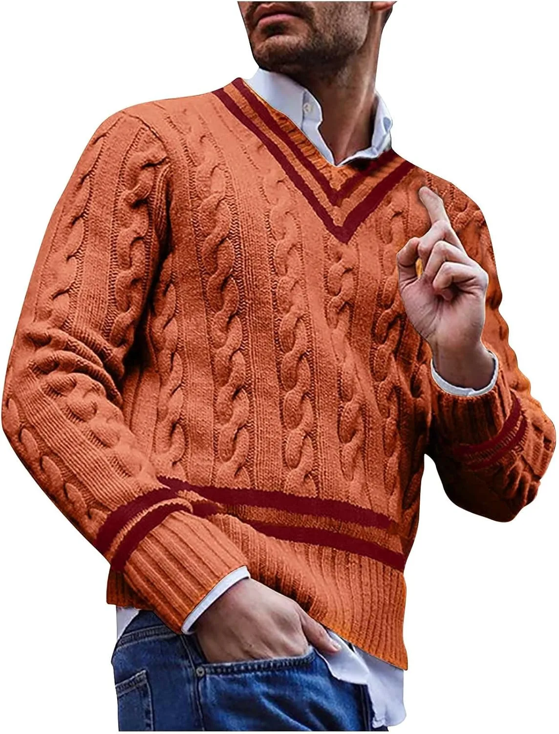 

Dgoopd мужской вязаный свитер V-образным вырезом, полоска, длинный рукав