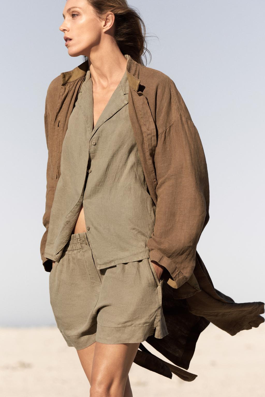 

Шорты из 100% льна zw collection ZARA, цвет Taupe grey
