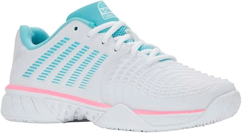 Кроссовки для падел K-Swiss Express Light 3 HB, белые/софт-неон-блю/неон-бабл-гам — фото 4