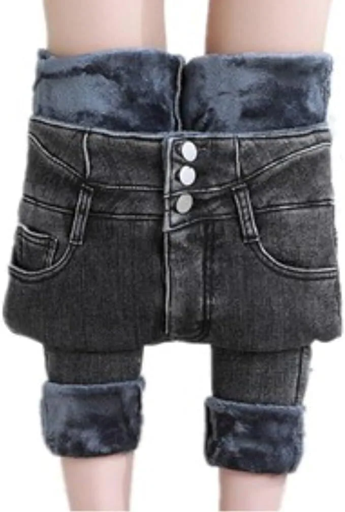 Женские джинсы с флисовой подкладкой high waisted skinny